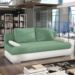 Federkern Bettsofa in Hellgrün und Weiß - Jeanys