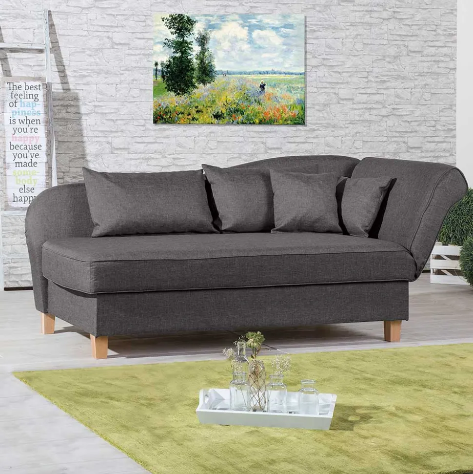 Federkern Chaiselongue in Anthrazit mit Buche - Sektinus