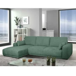 Federkern Ecksofa in Grün Stoffbezug - Tree