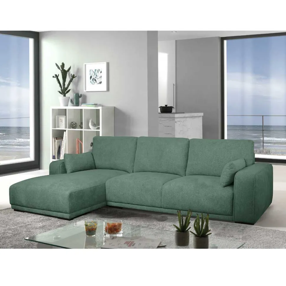 Federkern Ecksofa in Grün Stoffbezug - Tree