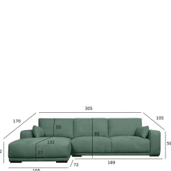 Federkern Ecksofa in Grün Stoffbezug - Tree