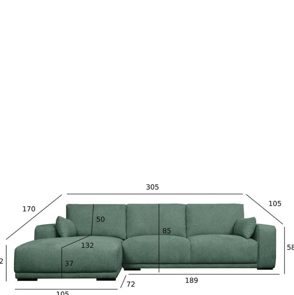 Federkern Ecksofa in Grün Stoffbezug - Tree