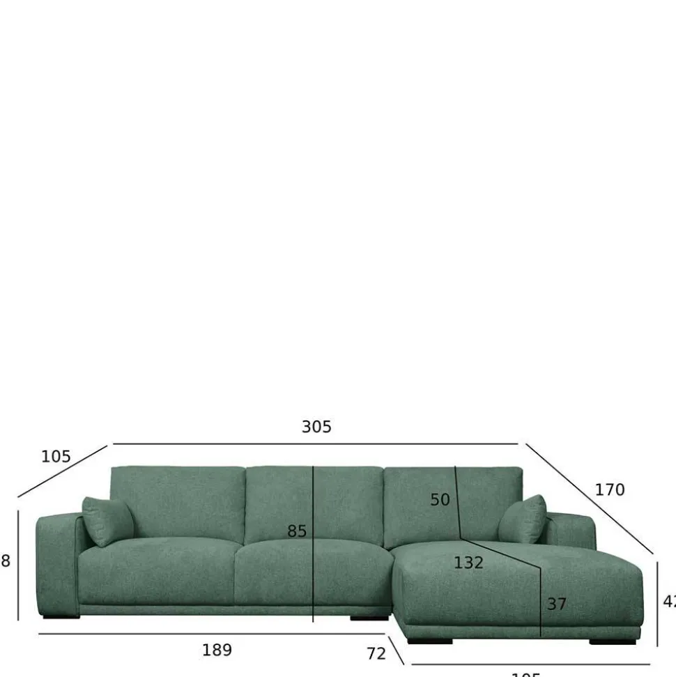 Federkern Ecksofa in Grün Stoffbezug - Tree