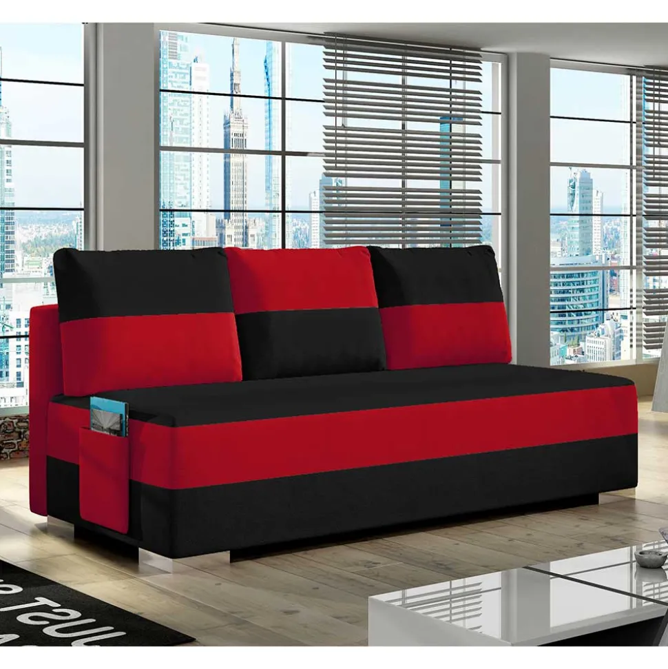 Federkern Sofabett in Schwarz und Rot - Nusret
