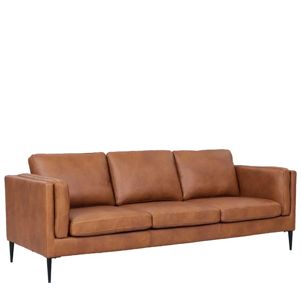 Federkernsofa in Leder Cognac Braun - Lespavo
