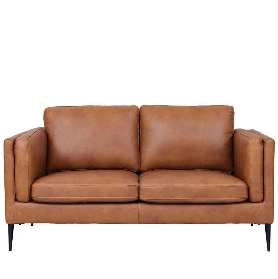 Federkernsofa in Leder Cognac Braun - Lespavo