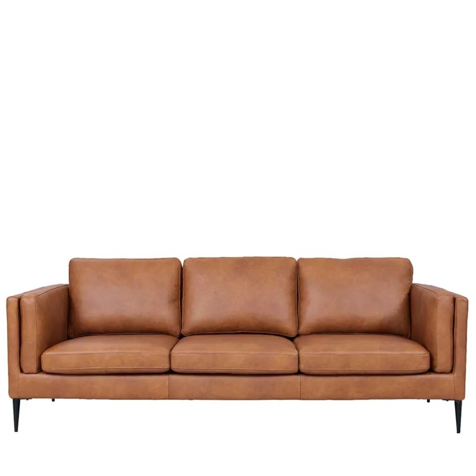 Federkernsofa in Leder Cognac Braun - Lespavo