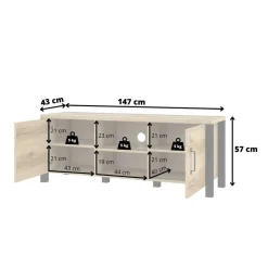 Fernseher Schrank in Eiche NB & Schwarz - Kanellas