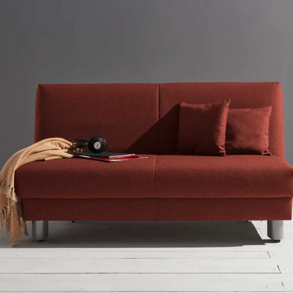 Flachgewebe Bettcouch in Dunkelrot & Alu - Carlive