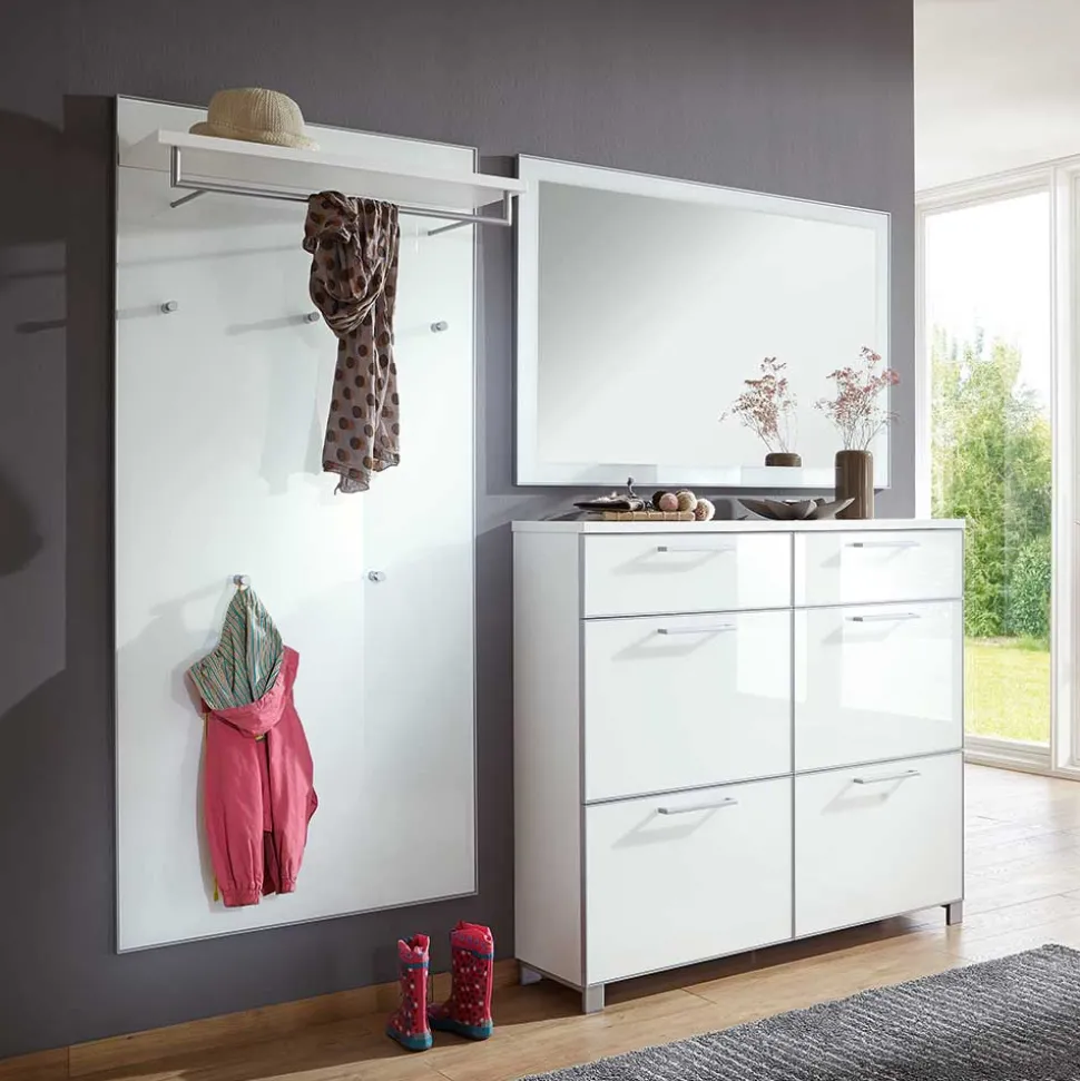 Flurmöbel Set Zoricano in Weiß Glas beschichtet (dreiteilig)