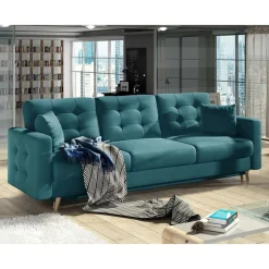 Funktionscouch in Petrol Blau Samt - Mingo