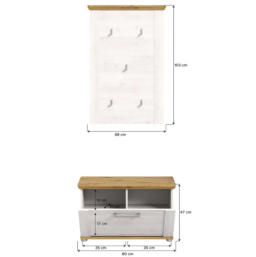 Garderobe und Schuhbank Set - Tocella (zweiteilig)