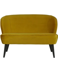 Gelbes Samt Sofa Mid Century Ramia mit Holzbeinen in Schwarz