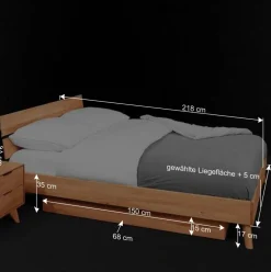 Geöltes Kernbuche Bett 210cm lang - Junola III