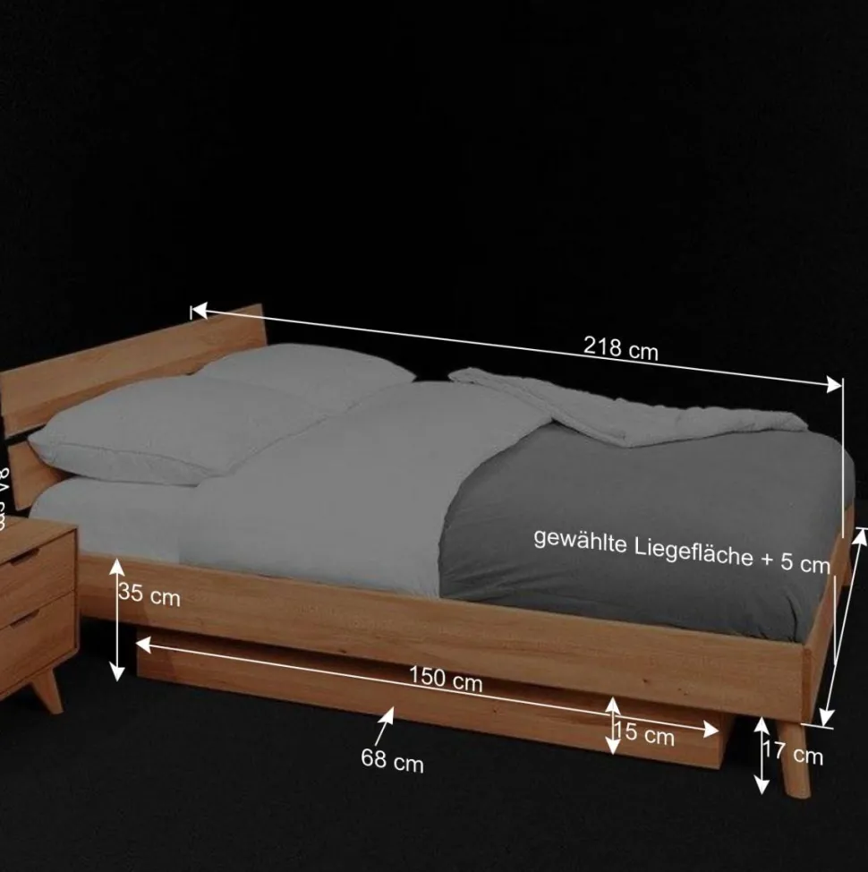 Geöltes Kernbuche Bett 210cm lang - Junola III