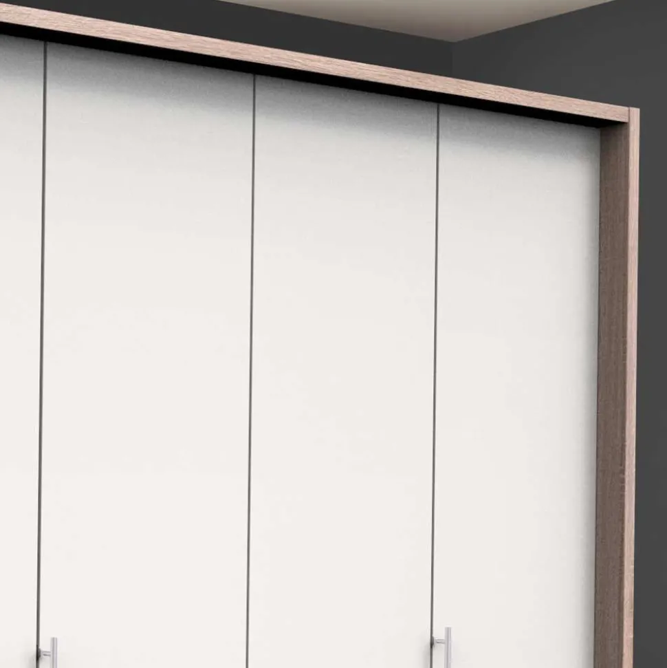 Gleittürenschrank in Weiß & Eiche sägerau - Vaclyn