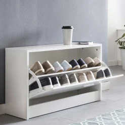 Günstige Schuhbank in Weiß mit Klappe Same 80 cm breit