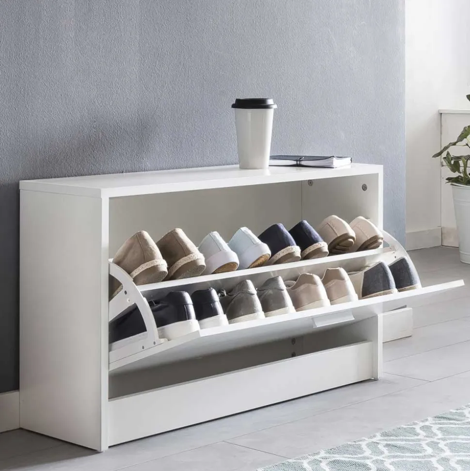 Günstige Schuhbank in Weiß mit Klappe Same 80 cm breit