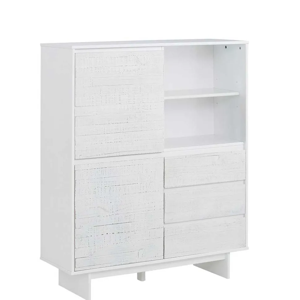 Günstiges Kombi Highboard in Weiß lasiert - Vagniu