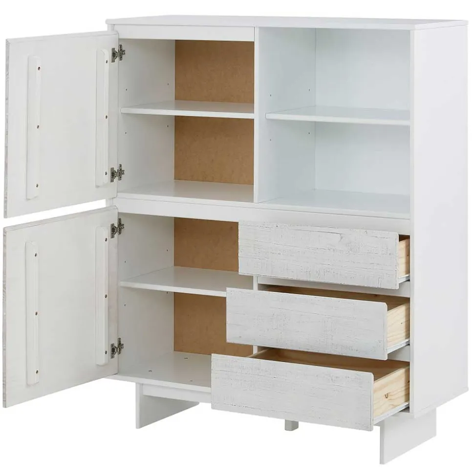 Günstiges Kombi Highboard in Weiß lasiert - Vagniu