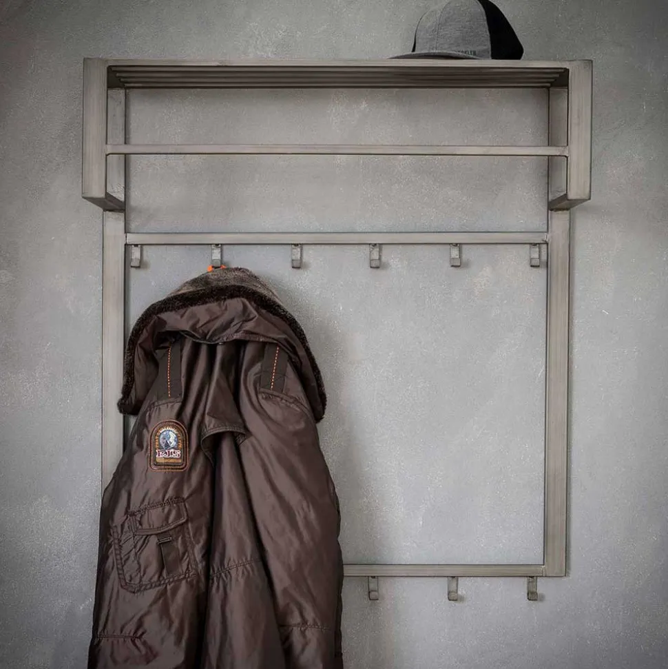 Graue Stahl Wandgarderobe mit 12 Haken - King