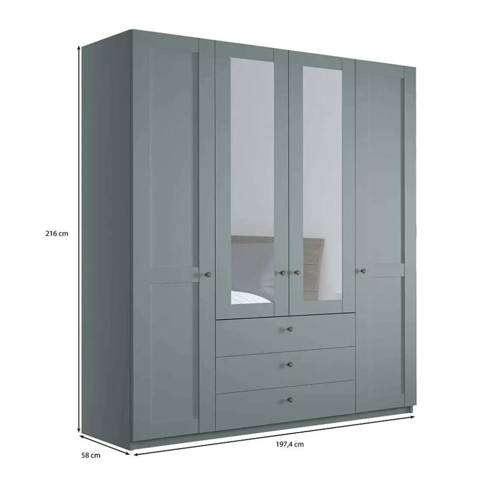 Graugrüner Kombi-Kleiderschrank 200 cm breit - Rajavo