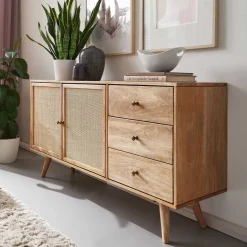 Große Kombi-Kommode aus Mangoholz & Rattan - Kanados