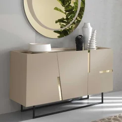 Große Kommode in Taupe mit Spiegel in Bronze - Fashiona