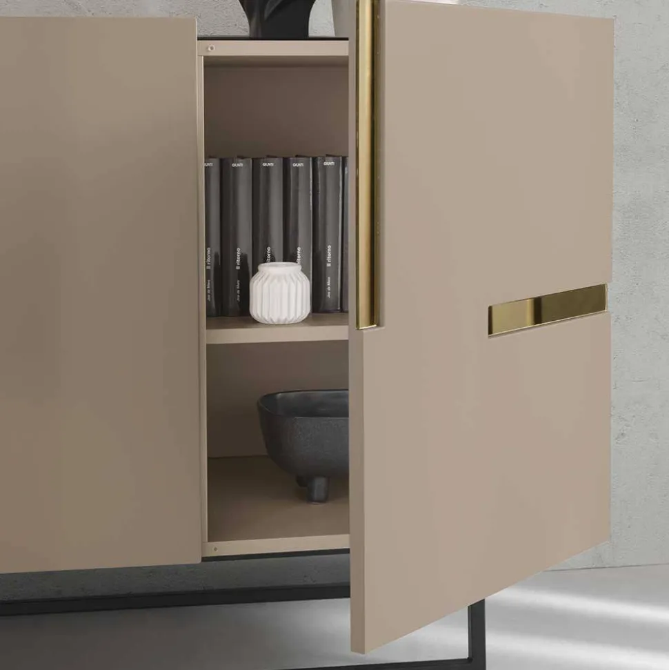 Große Kommode in Taupe mit Spiegel in Bronze - Fashiona
