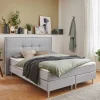 H3 Boxspringbett in Hellgrau Stoff & Chrom - Tuwedia