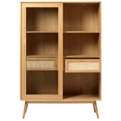 Helles Highboard mit Glas in Natur - Saltenas