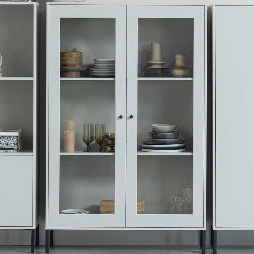 Hellgraue Vitrine aus Kiefer - 2-türig - Luvega