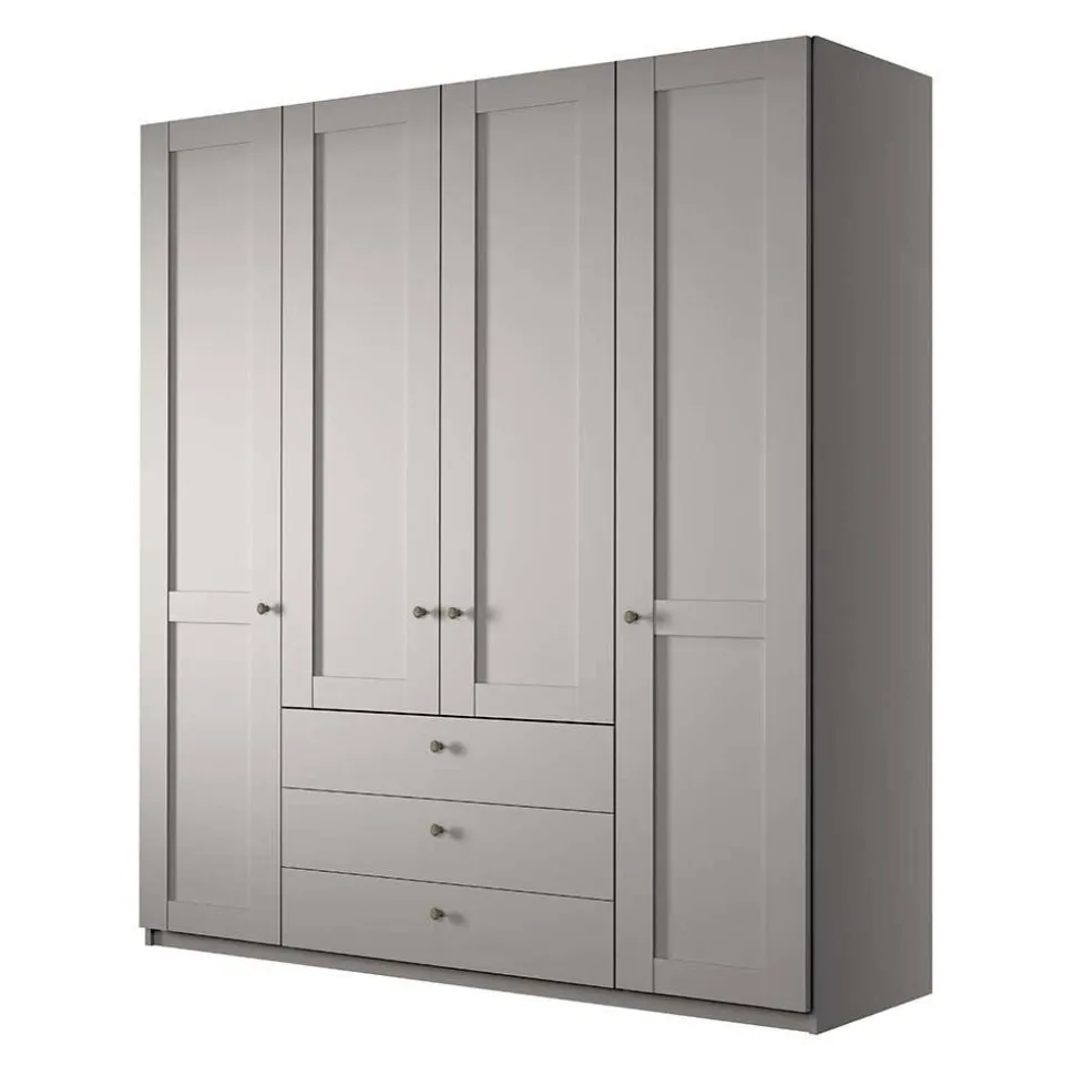 Hellgrauer Kleiderschrank mit Metallgriffen - Ridonna