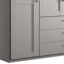 Hellgrauer Kleiderschrank mit Metallgriffen - Ridonna