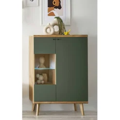 Highboard in Graugrün und Wildeiche - Oliva