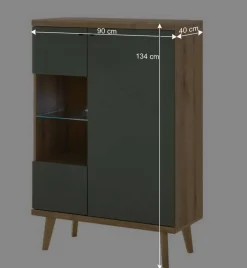 Highboard in Graugrün und Wildeiche - Oliva