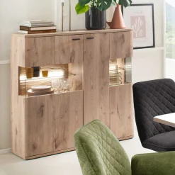 Highboard mit Glaseinsätzen 119x121x37 cm - Comrinaca