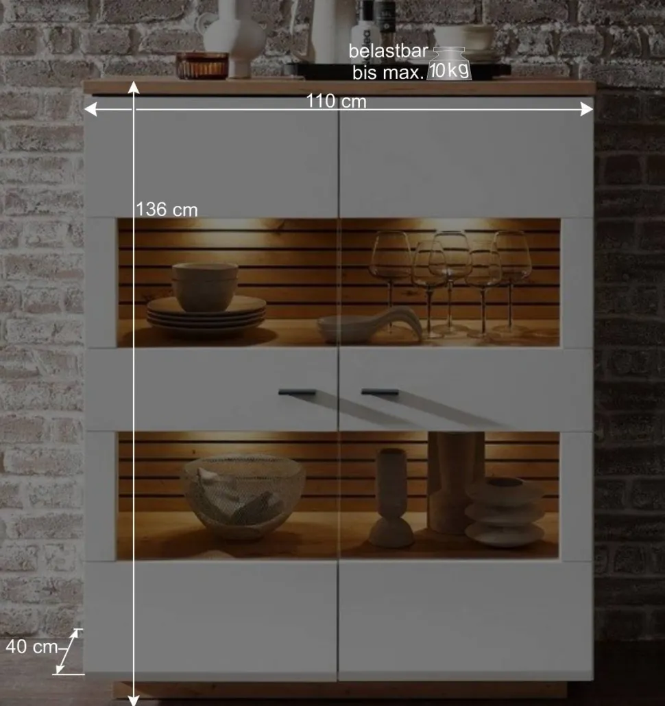 Highboard mit Glaseinsätzen 2-türig - Niam