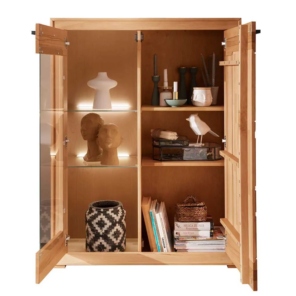 Highboard Vitrine aus Kernbuche Massivholz - Sarosca