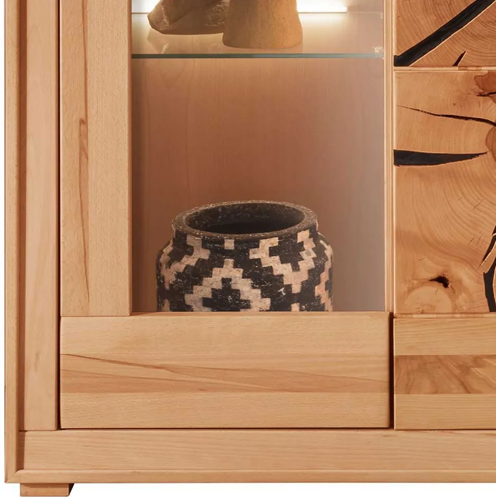 Highboard Vitrine aus Kernbuche Massivholz - Sarosca