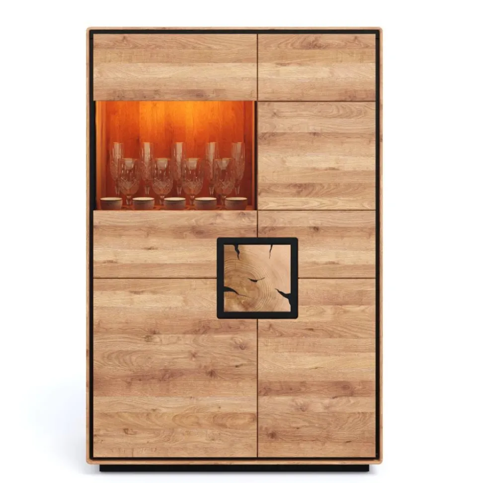 Highboard Vitrine aus Wildeiche Massivholz - Shipper