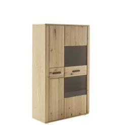 Highboard Vitrine in Asteiche Hell - Jevedaz