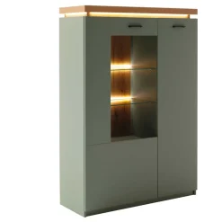 Highboard Vitrine in Graugrün und Eiche - Kwin