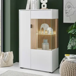 Highboard Vitrine in Mattweiß - Nenaloro