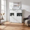 Highboard Vitrine in Weiß mit Schwarzgrau - Loazin
