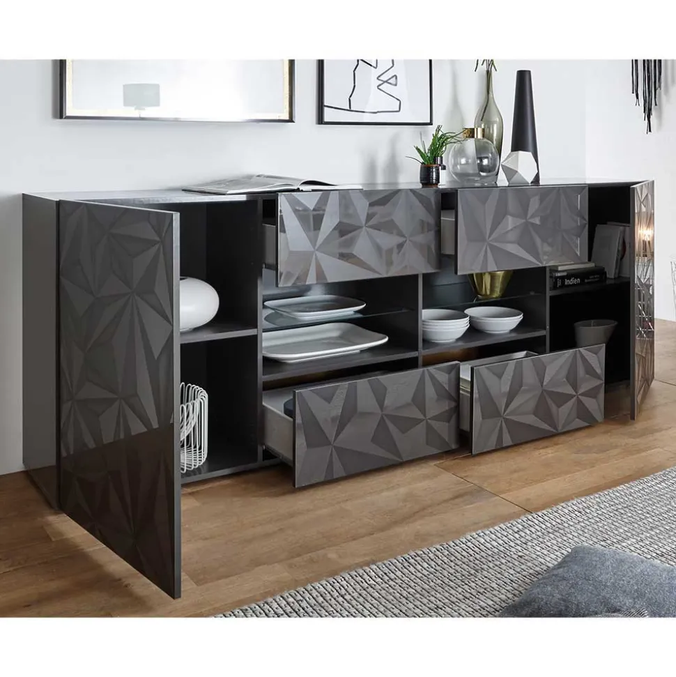 Hochglanz Sideboard in Anthrazit mit Druck - Kuriasna