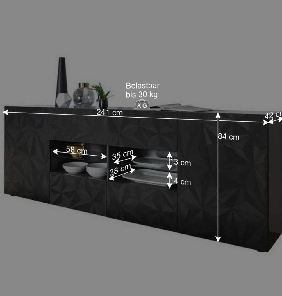 Hochglanz Sideboard in Anthrazit mit Druck - Kuriasna