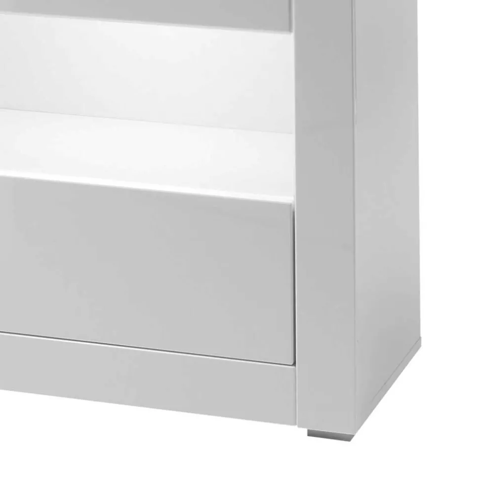 Hochglanz Sideboard in Weiß mit 2 Glaseinsätzen Mextra & Beton Dekor