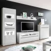 Hochglanz TV Anbauwand in Weiß Mextra mit Beton Dekor (vierteilig)