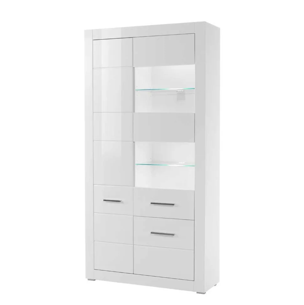Hochglanz TV Anbauwand in Weiß Yulis optional mit LED (vierteilig)